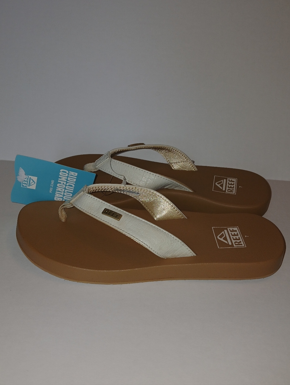 Reef Lightweight Foam Cushion Flip Flops, Mia, Crocodile Faux Leather, Neutral